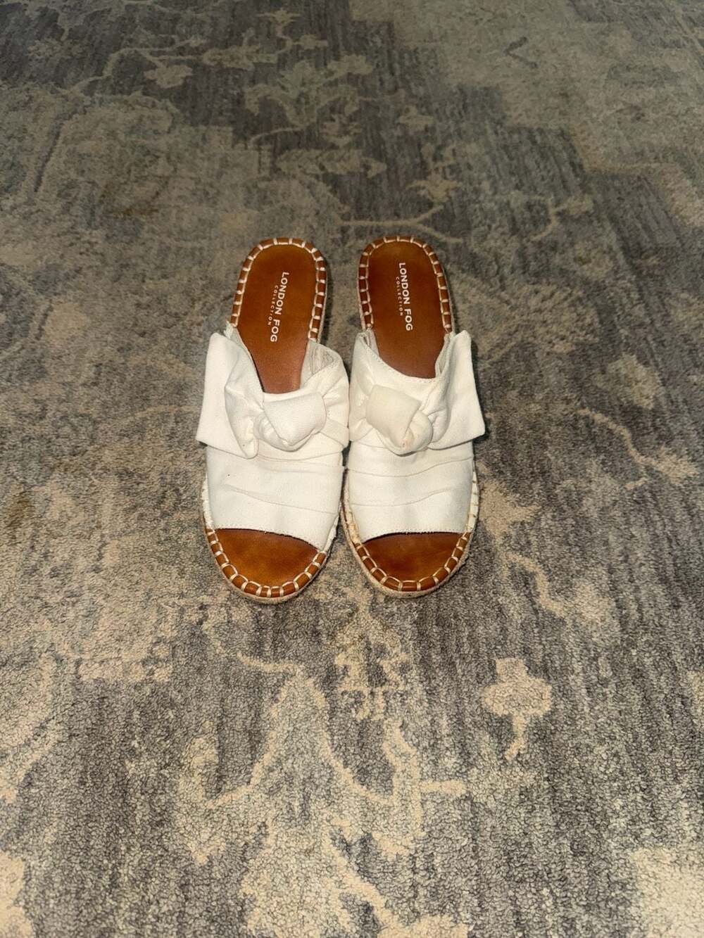 London Fog Collection White Canvas Knot Espadrille Wedge Sandals